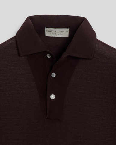 POLO COLLO CAMICIA TESTA DI MORO IN ROYAL MERINO A MANICA LUNGA