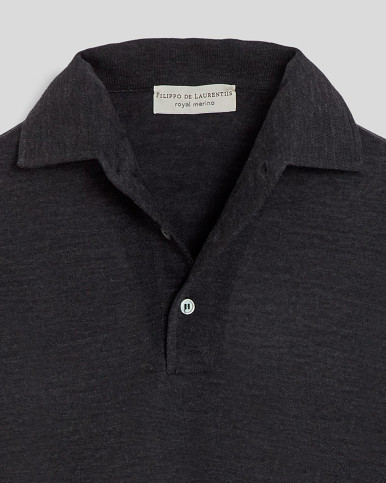 POLO COLLO CAMICIA ANTRACITE IN ROYAL MERINO A MANICA LUNGA